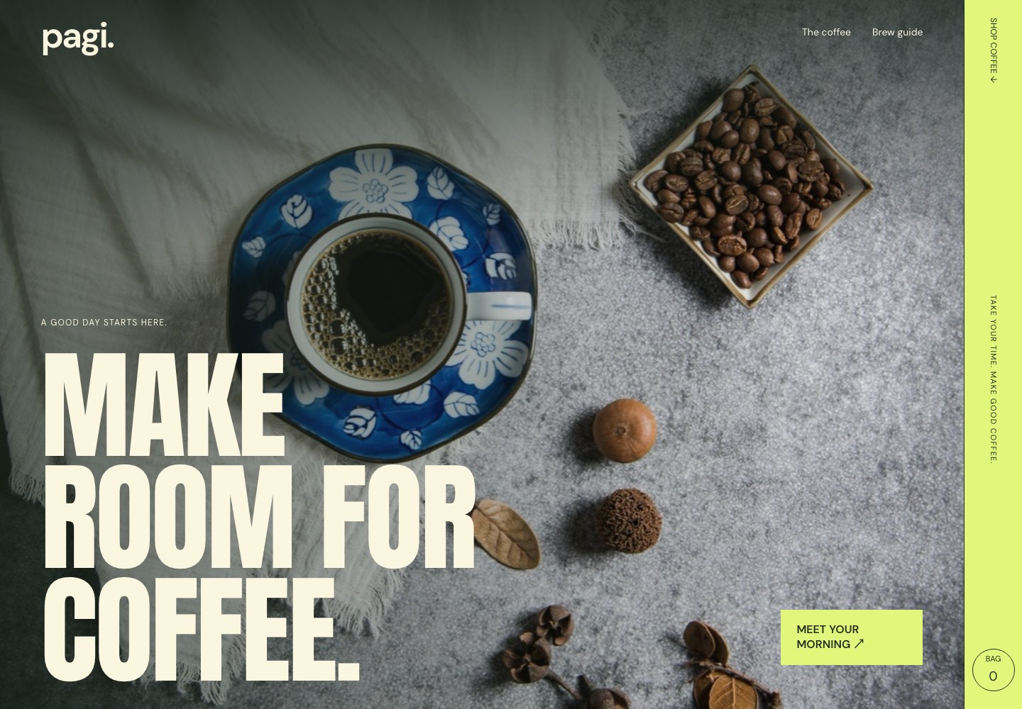 Pagi website design: Coffee shop & brew guide