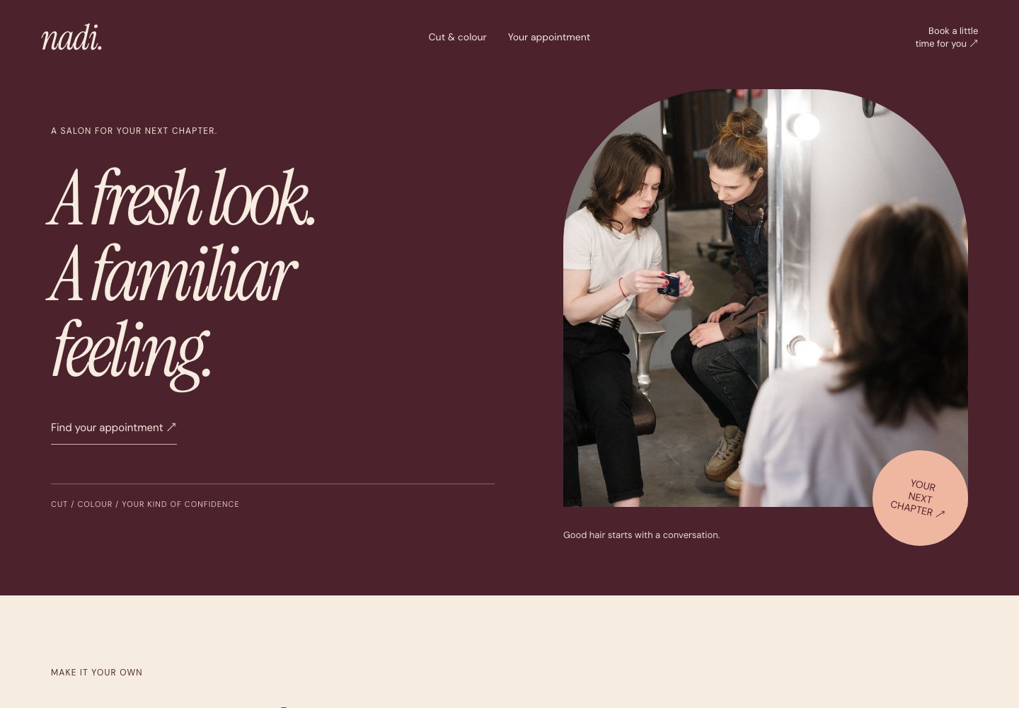 Nadi website design: Salon & appointment planner