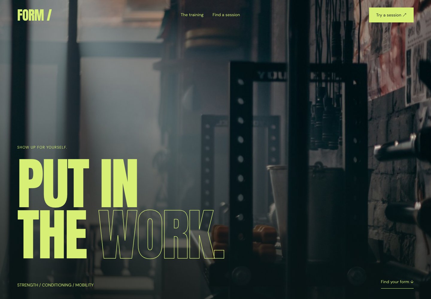 FORM website design: Training club & session finder