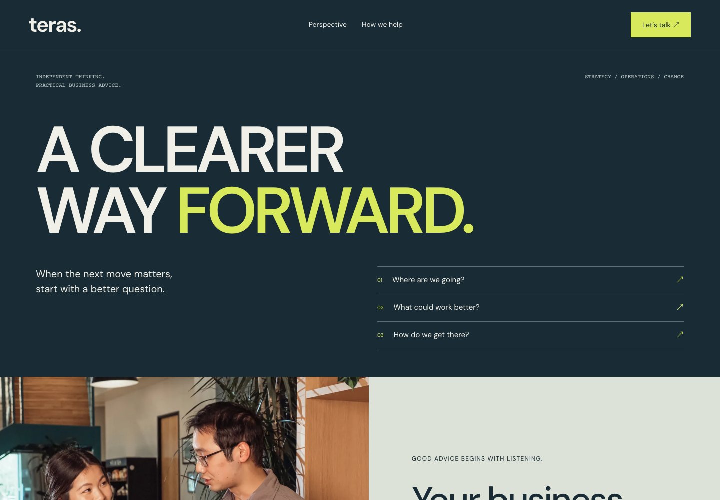 Teras website design: Business advisory & expertise index